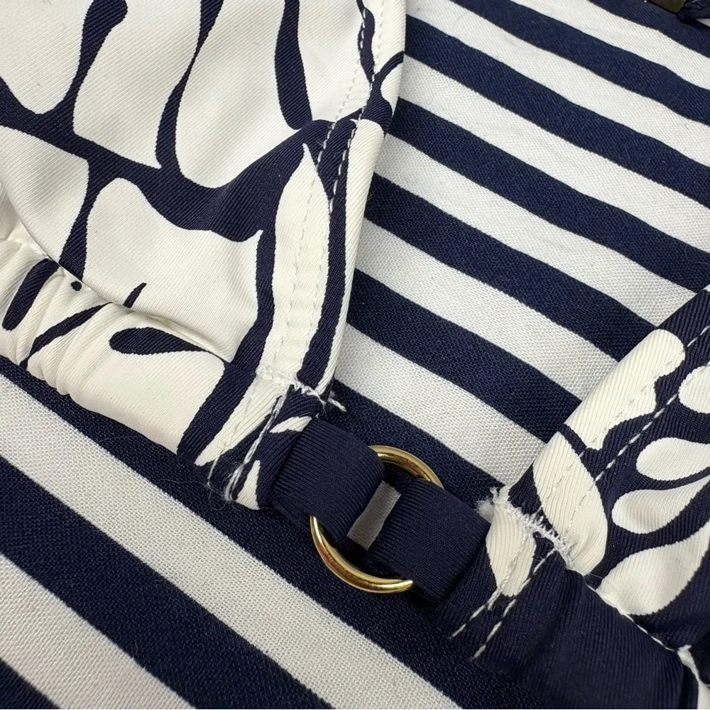 LA BLANCA Navy White Leaf Print Bikini Top Size 4 - Picture 2 of 10